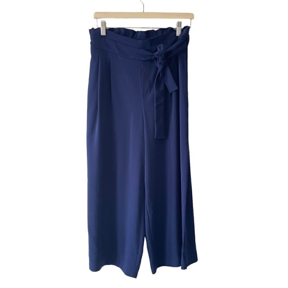 ANNE Klein Wide Leg Cropped Paperbag Tie Waist Navy Pants size small